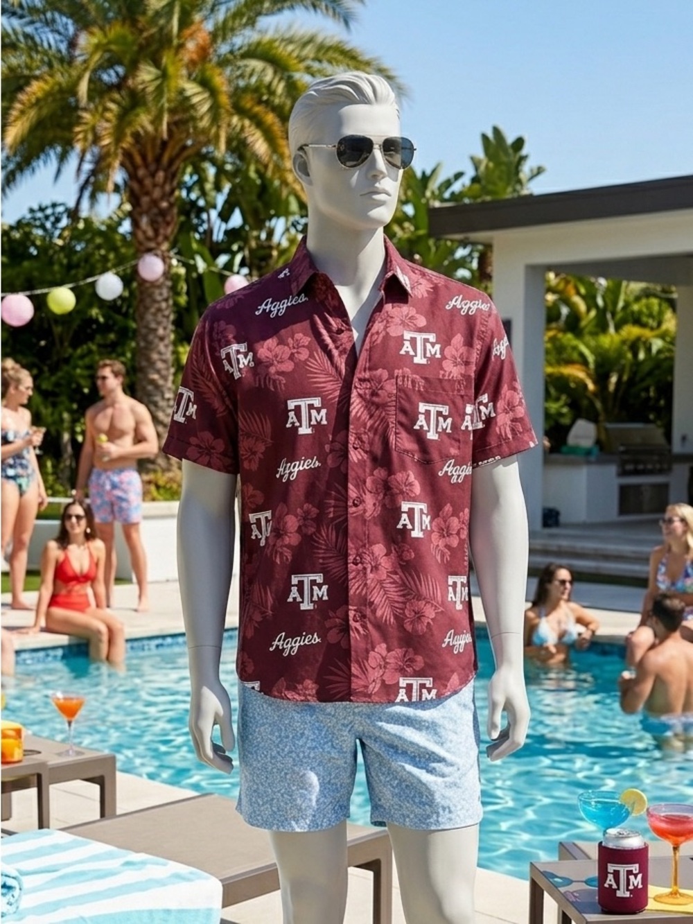 Men's Maroon Aggies Hawaiian Button-Down Shirt